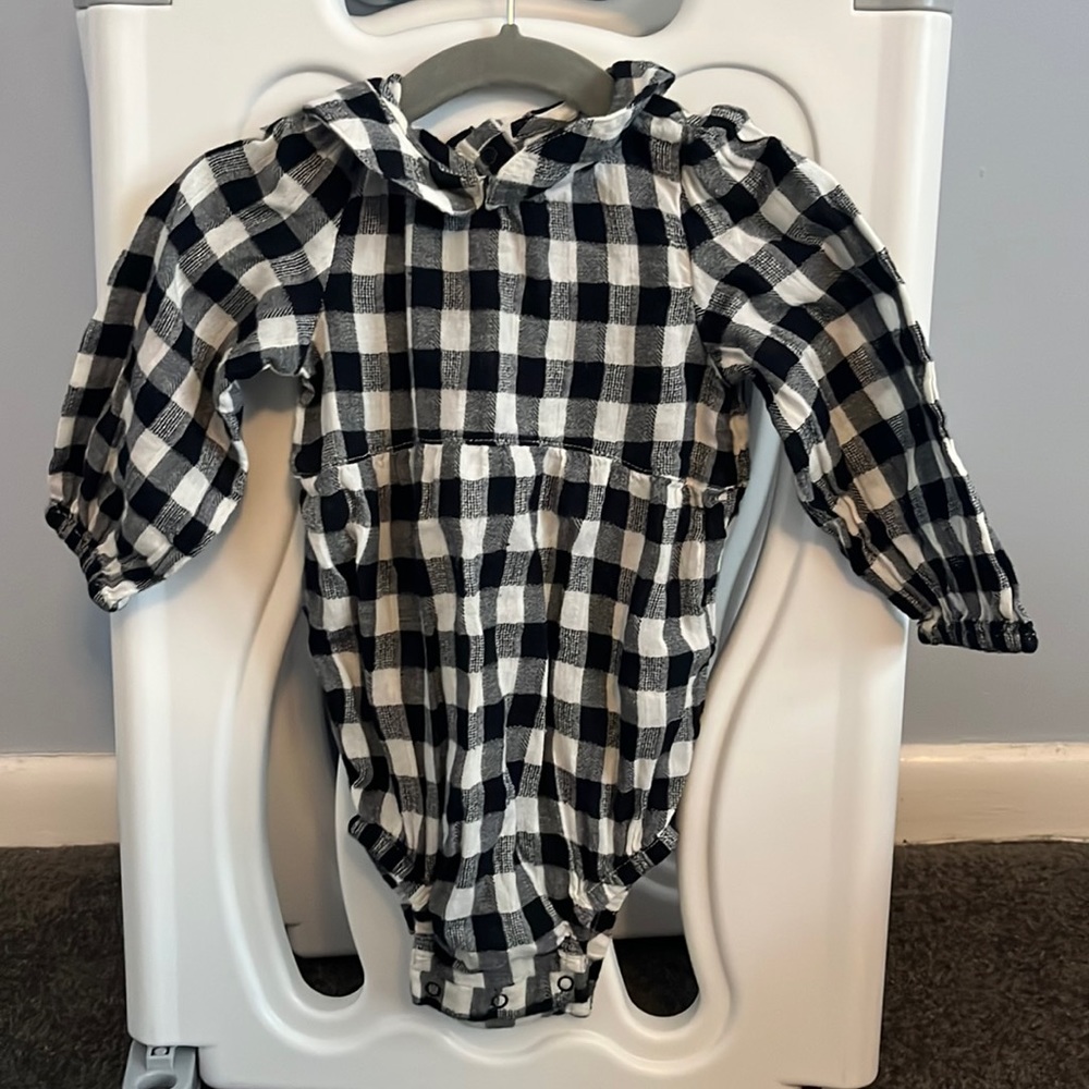 Cat and Jack 12 month, plaid, long sleeve onesie.